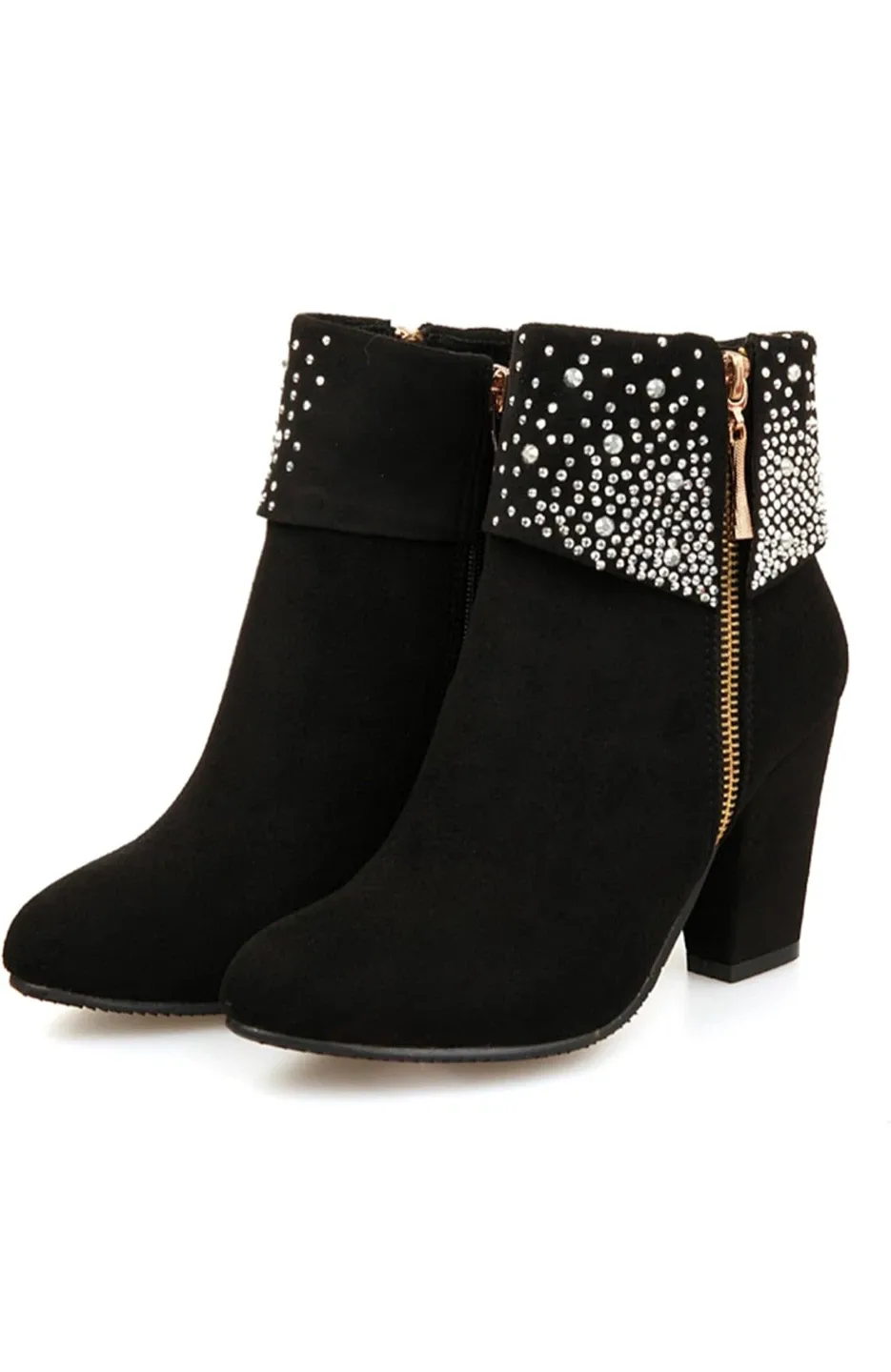 Black Ankle Boots with Rhinestone Detail