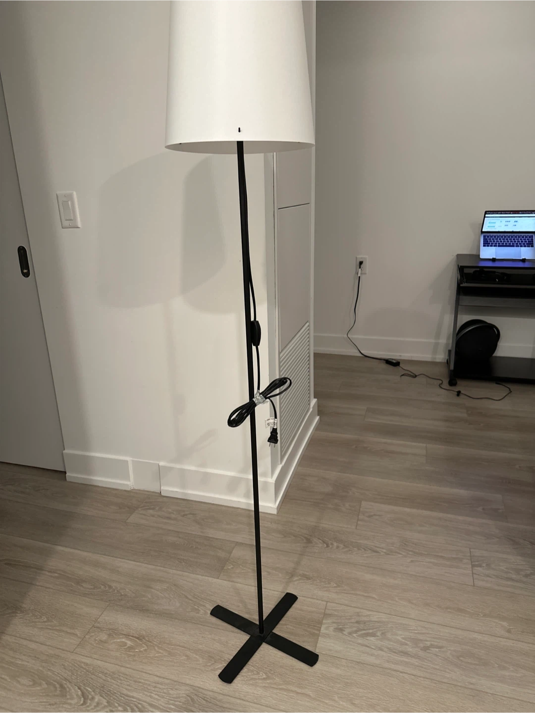 IKEA Floor Lamp - White Shade, Black Stand