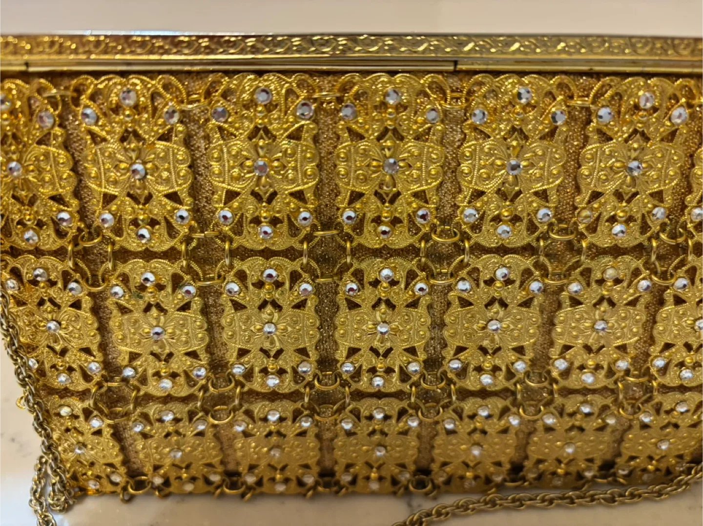 Vintage Gold Metal Mesh Evening Bag image indicator(3)