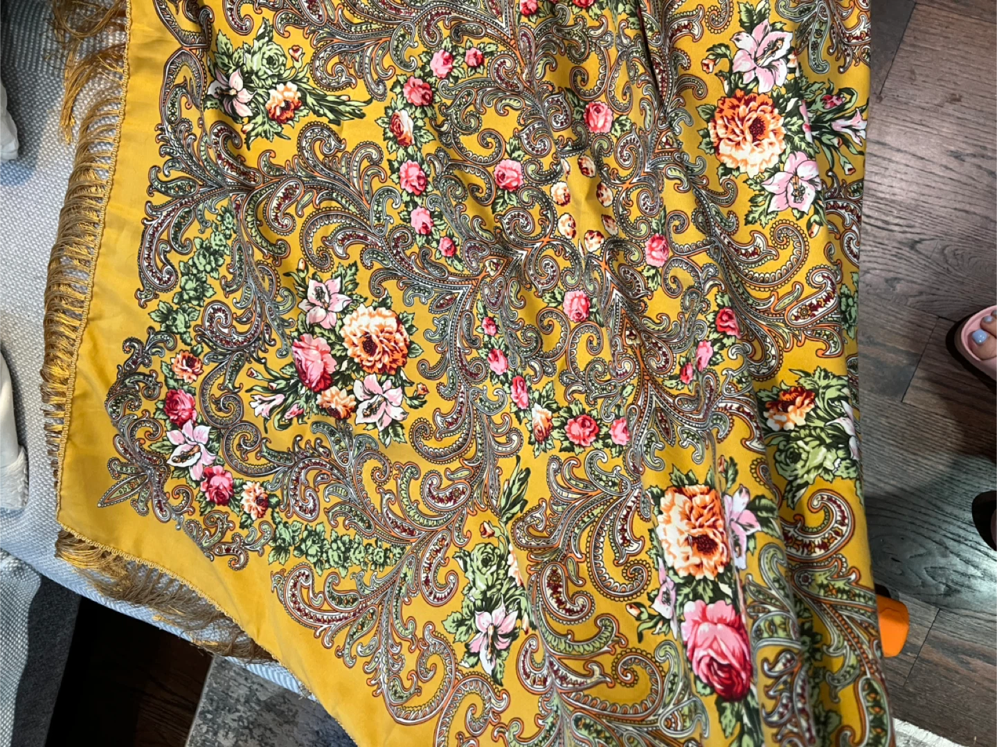 Floral Patterned Shawl - Yellow - photo 2