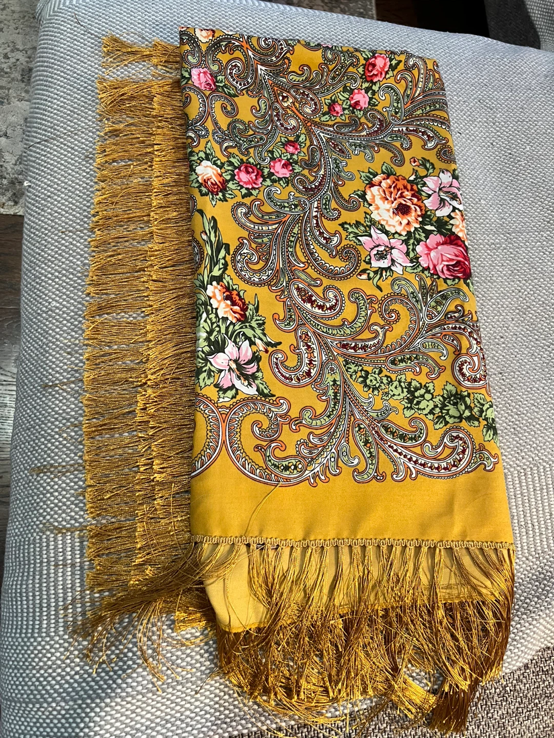 Floral Patterned Shawl - Yellow