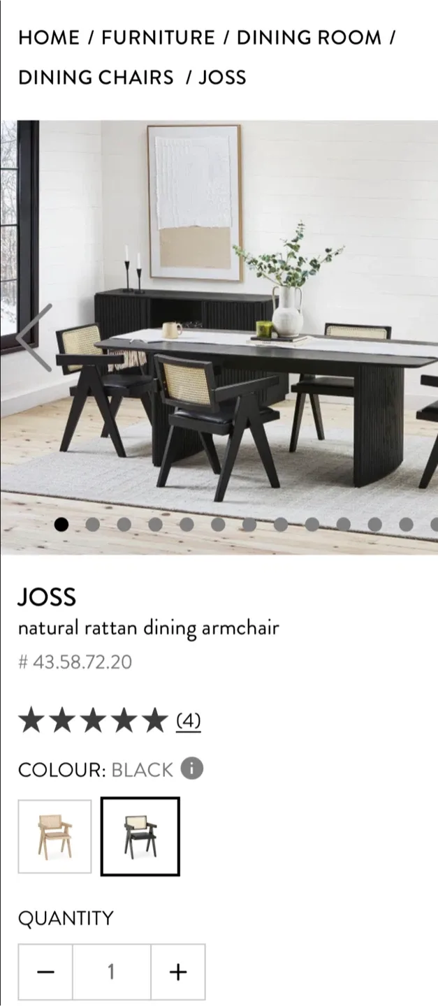 Joss Natural Rattan Dining Armchair - Black thumbnail