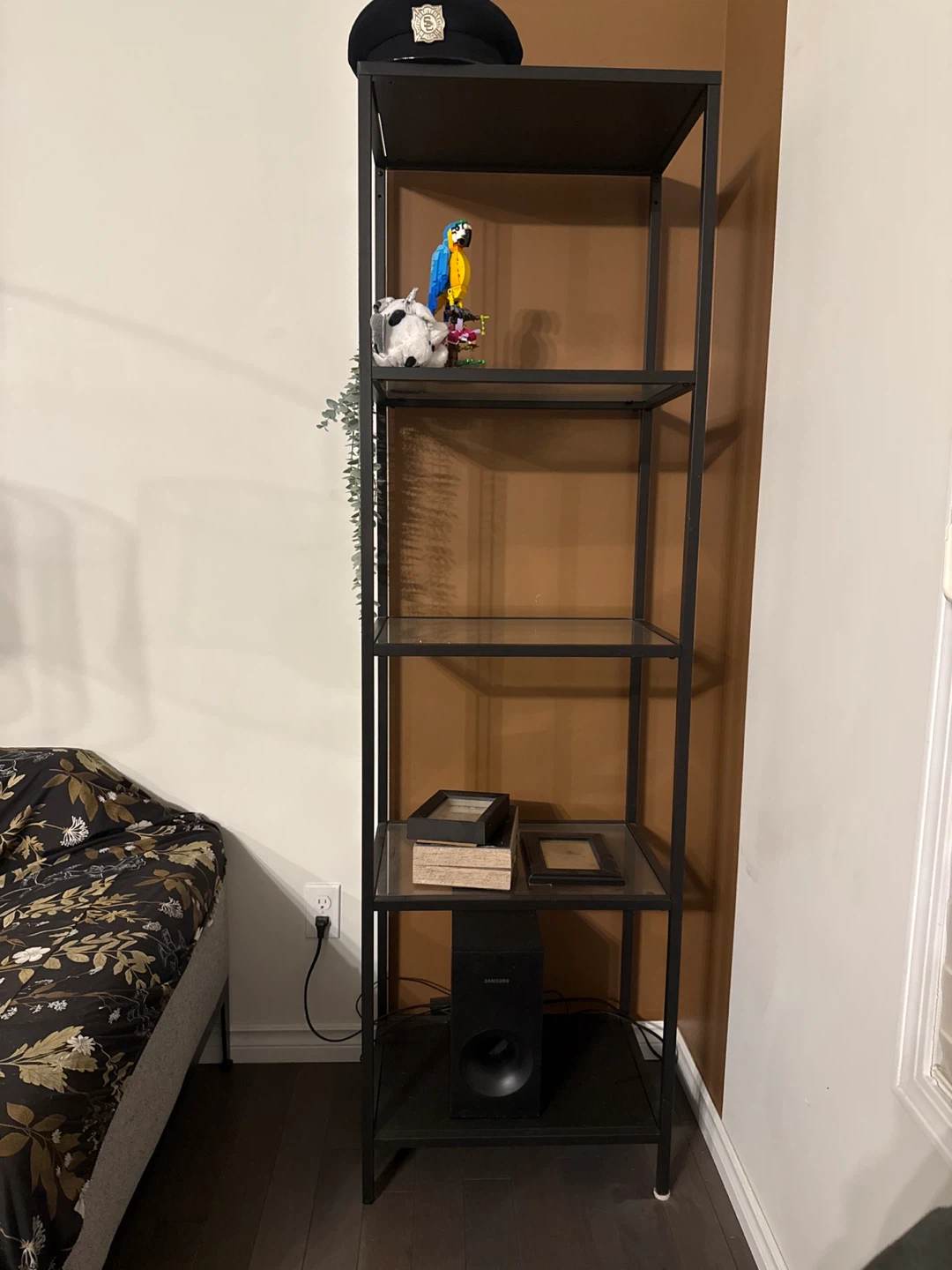 Black Metal & Glass Shelf Unit