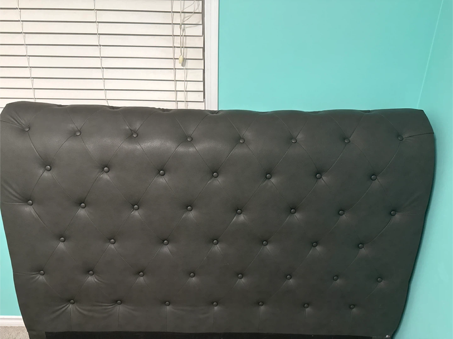 Grey leather queen bed frame