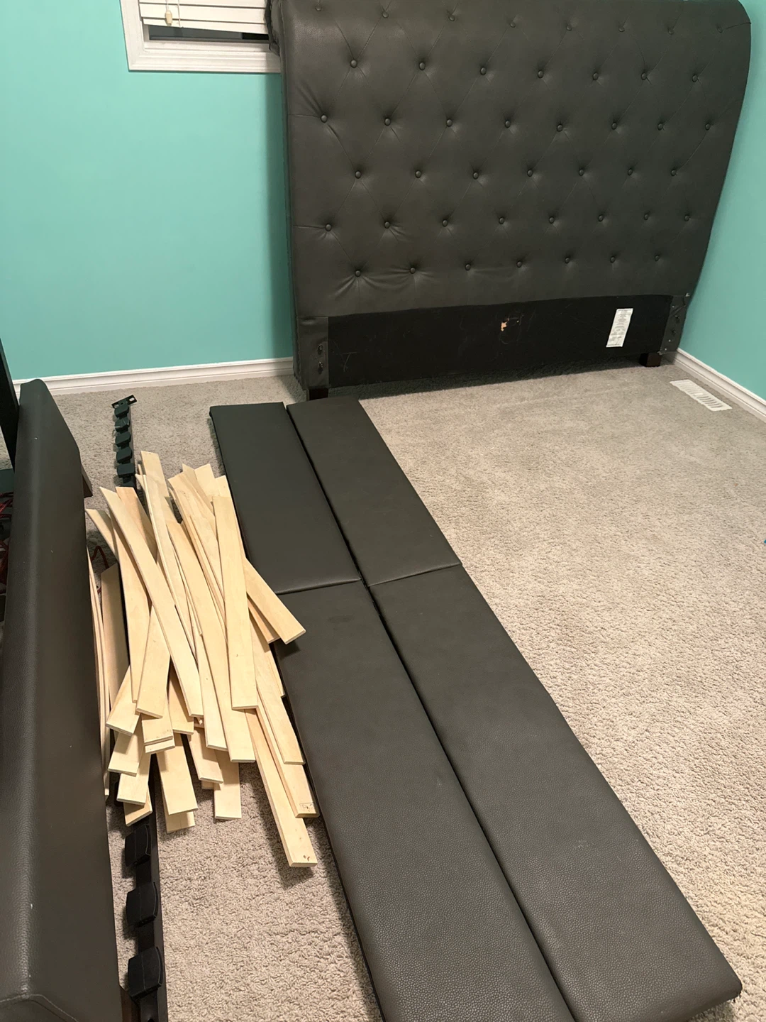Grey leather queen bed frame - photo 2