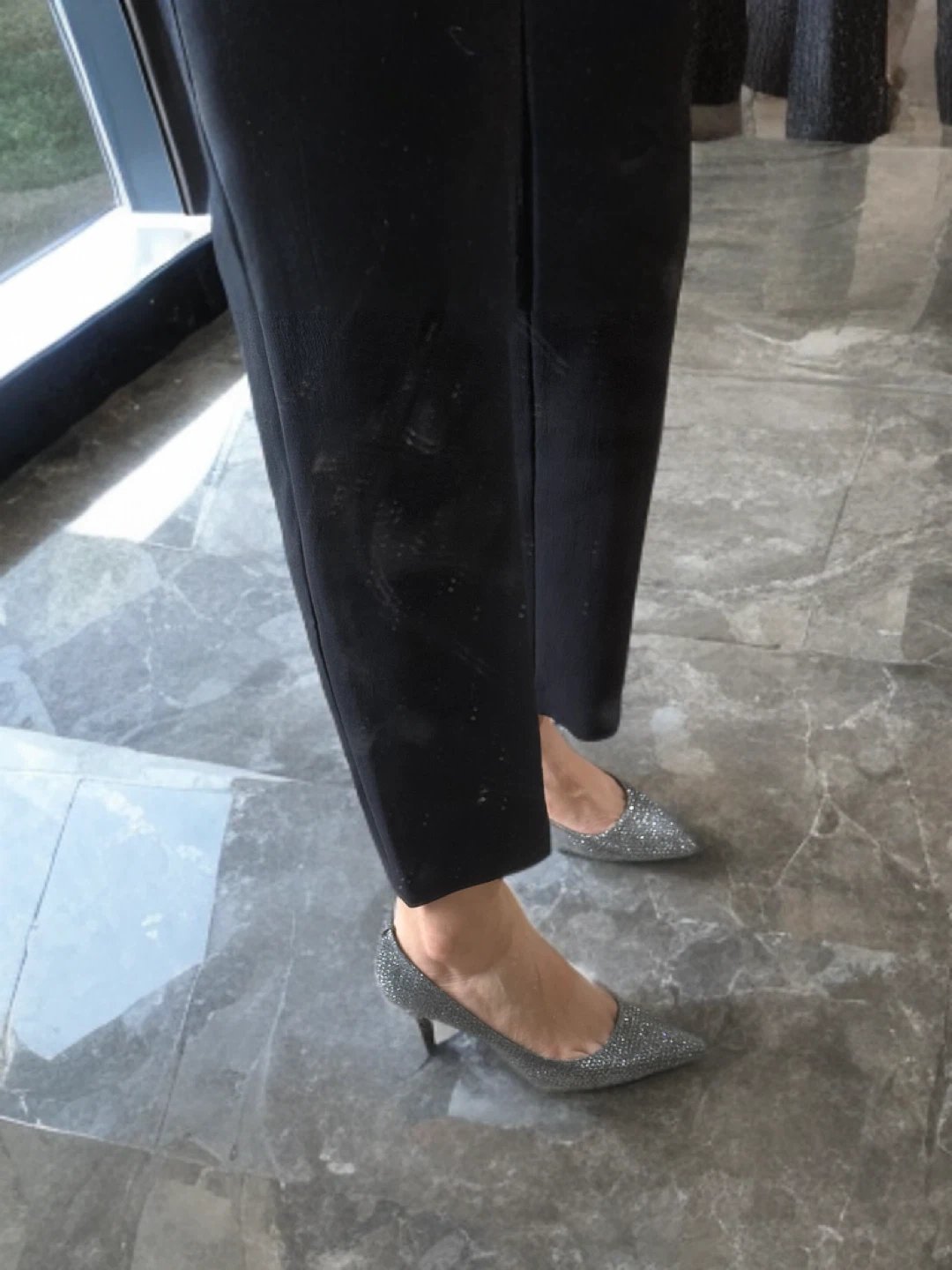 Michael Kor Silver Glitter Pointed Heels, Size 7