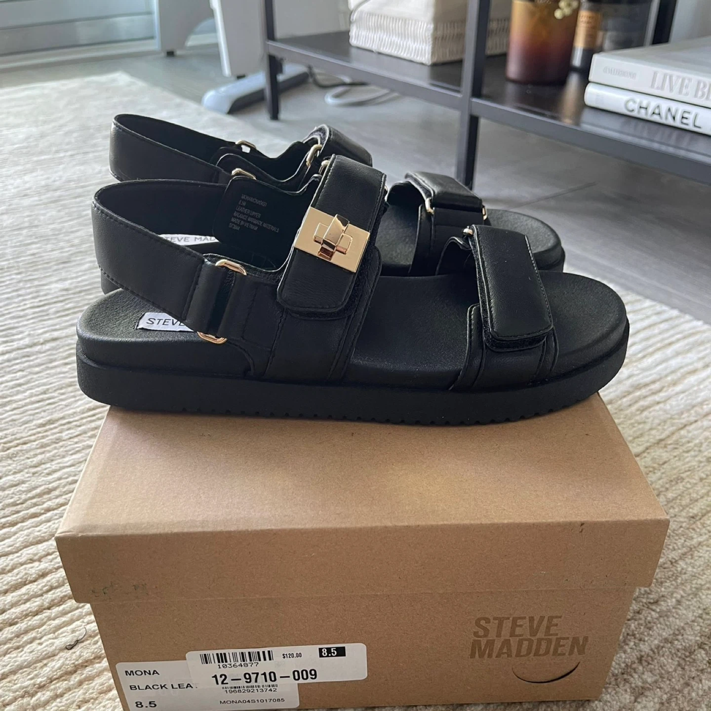 Steve Madden Mona Black Leather Sandals - Size 8.5
