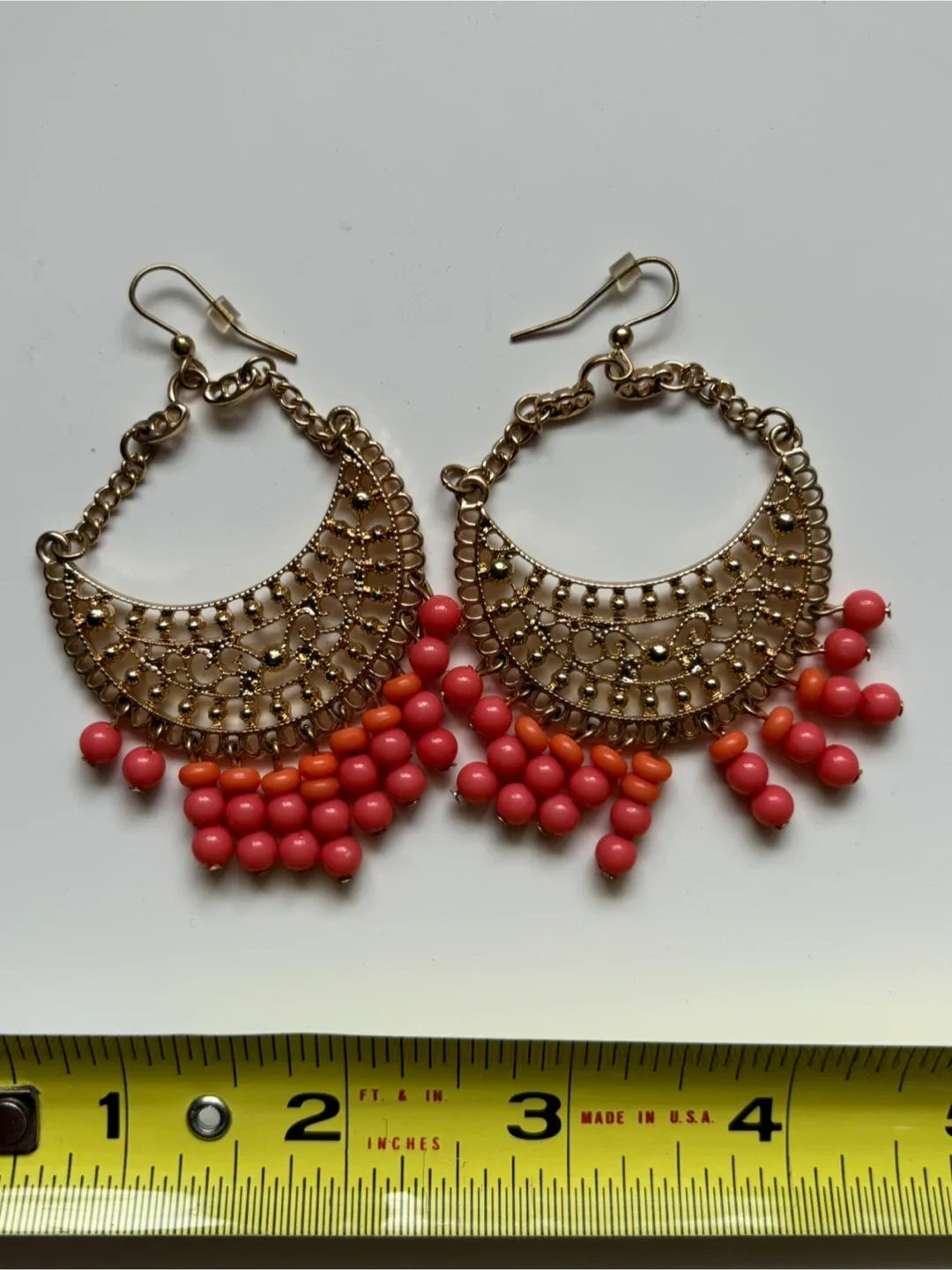 Gold Tone Earrings with Coral coloured Beads thumbnail
