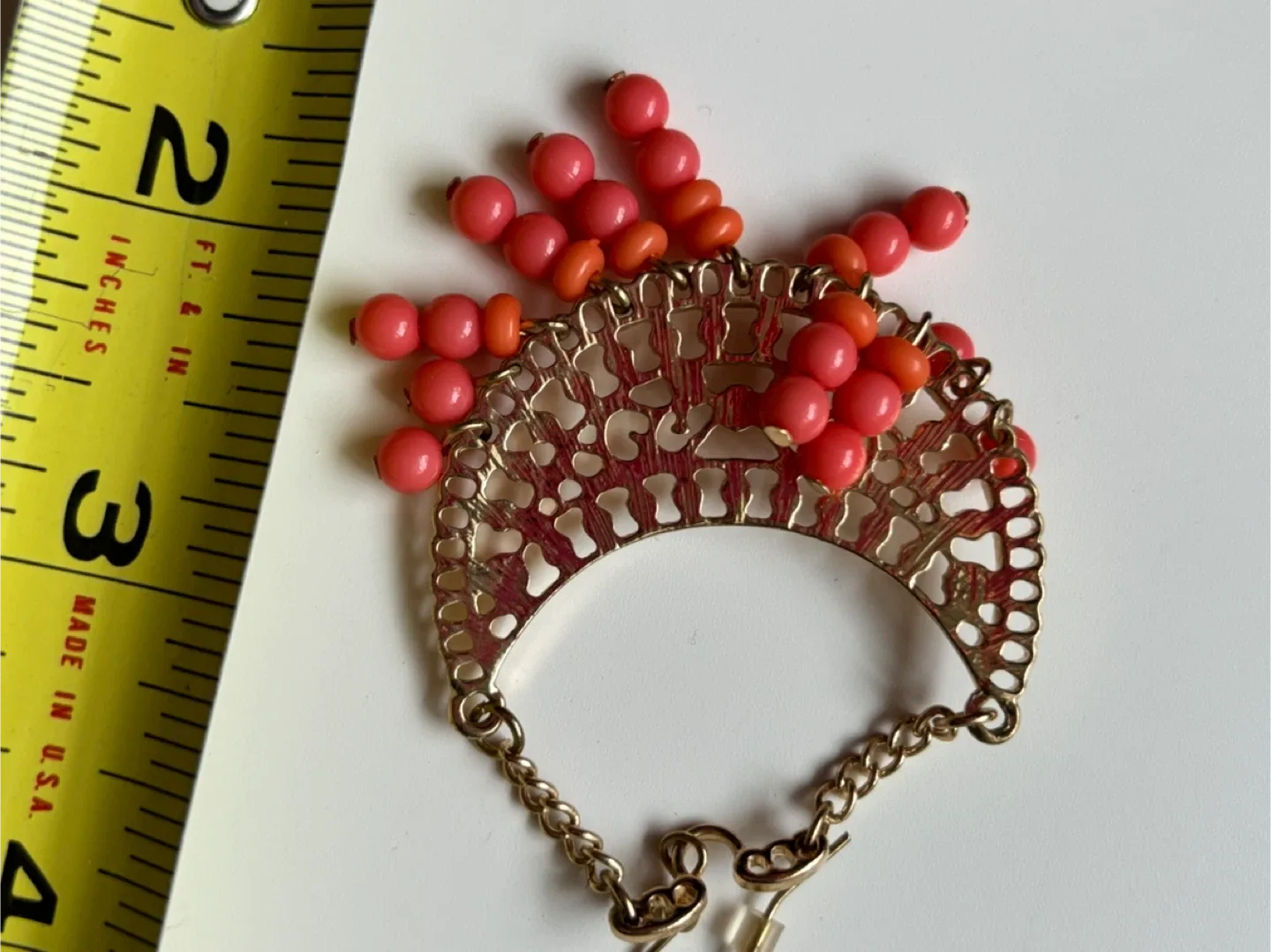 Gold Tone Earrings with Coral coloured Beads image indicator(4)