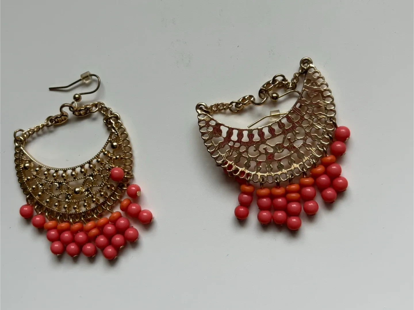 Gold Tone Earrings with Coral coloured Beads image indicator(6)