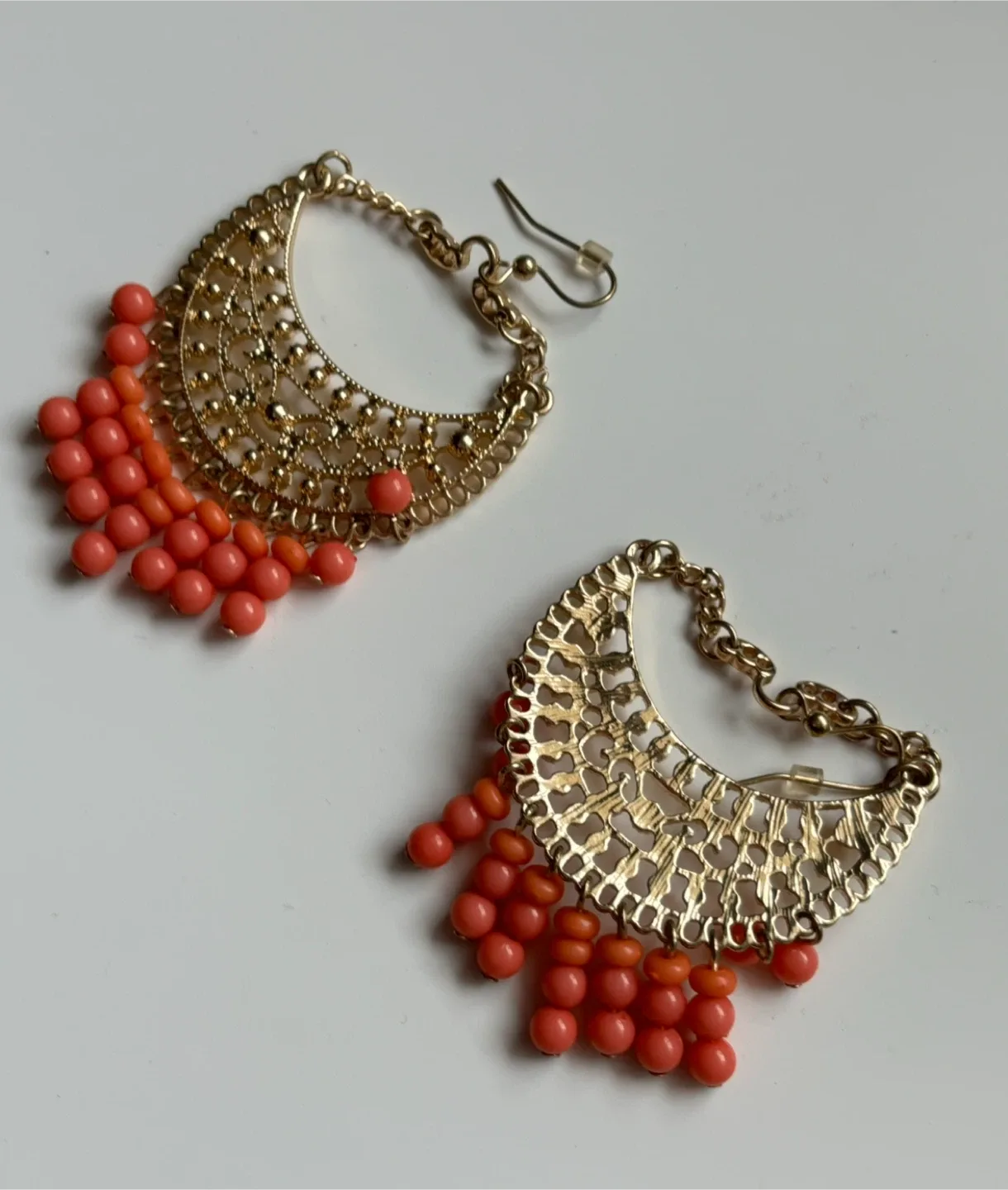 Gold Tone Earrings with Coral coloured Beads image indicator(3)