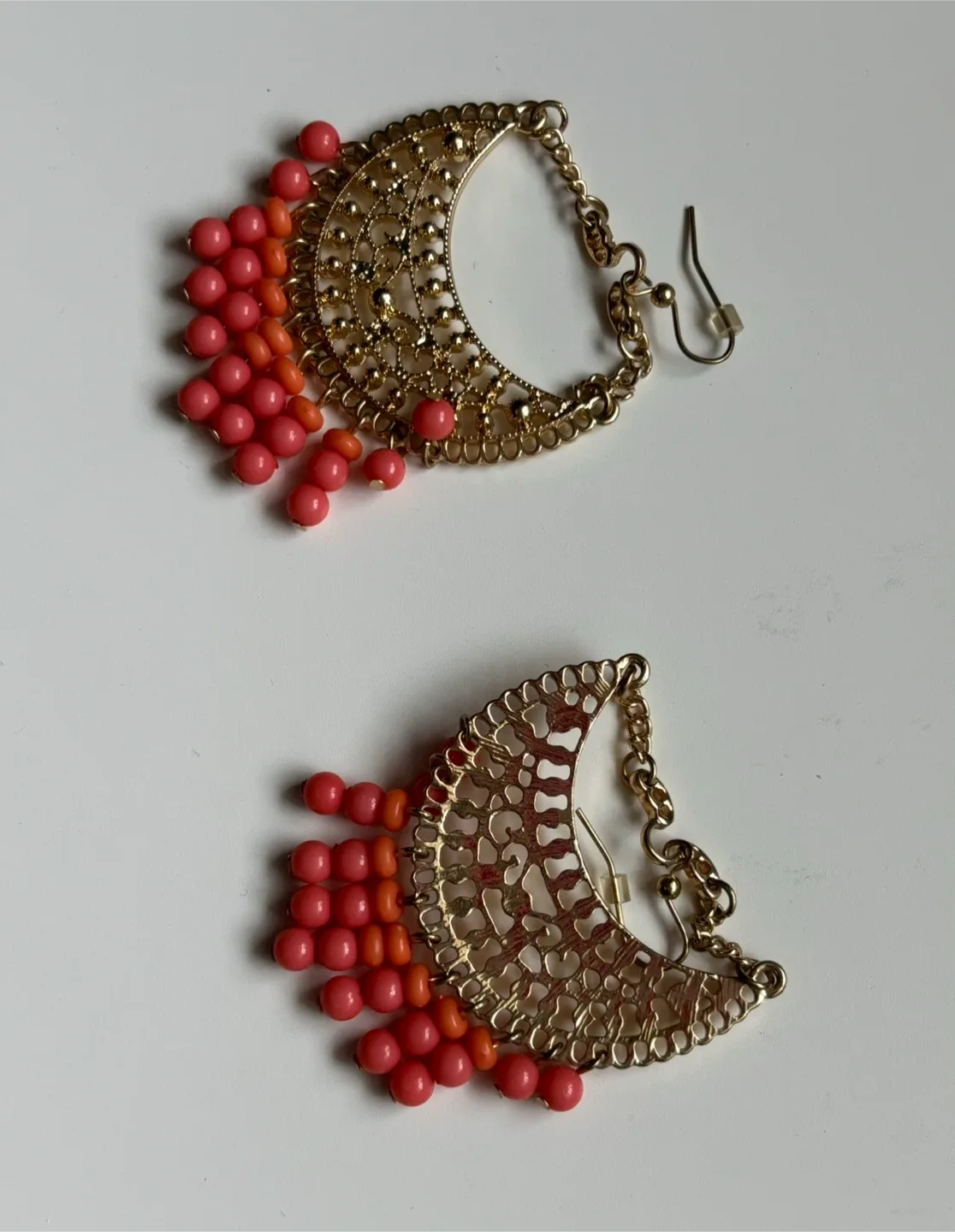 Gold Tone Earrings with Coral coloured Beads image indicator(5)