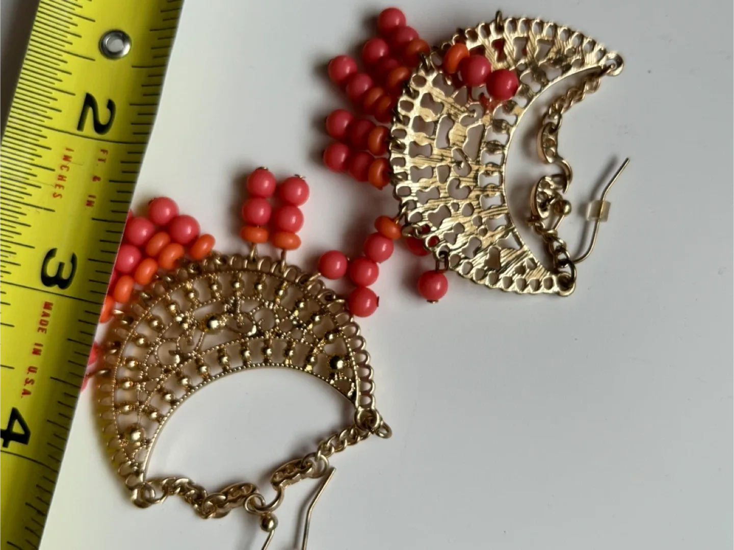 Gold Tone Earrings with Coral coloured Beads image indicator(8)