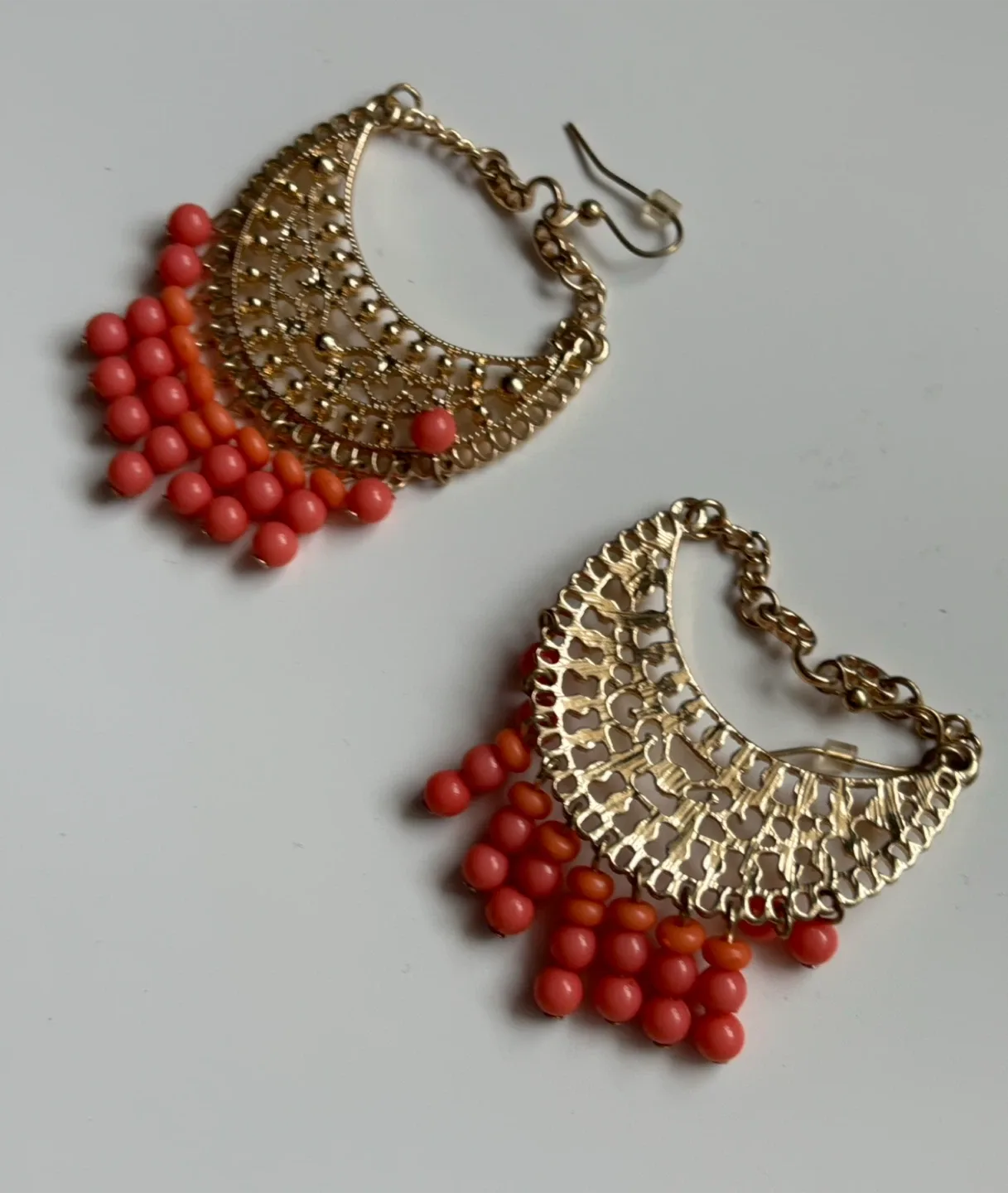 Gold Tone Earrings with Coral coloured Beads image indicator(7)