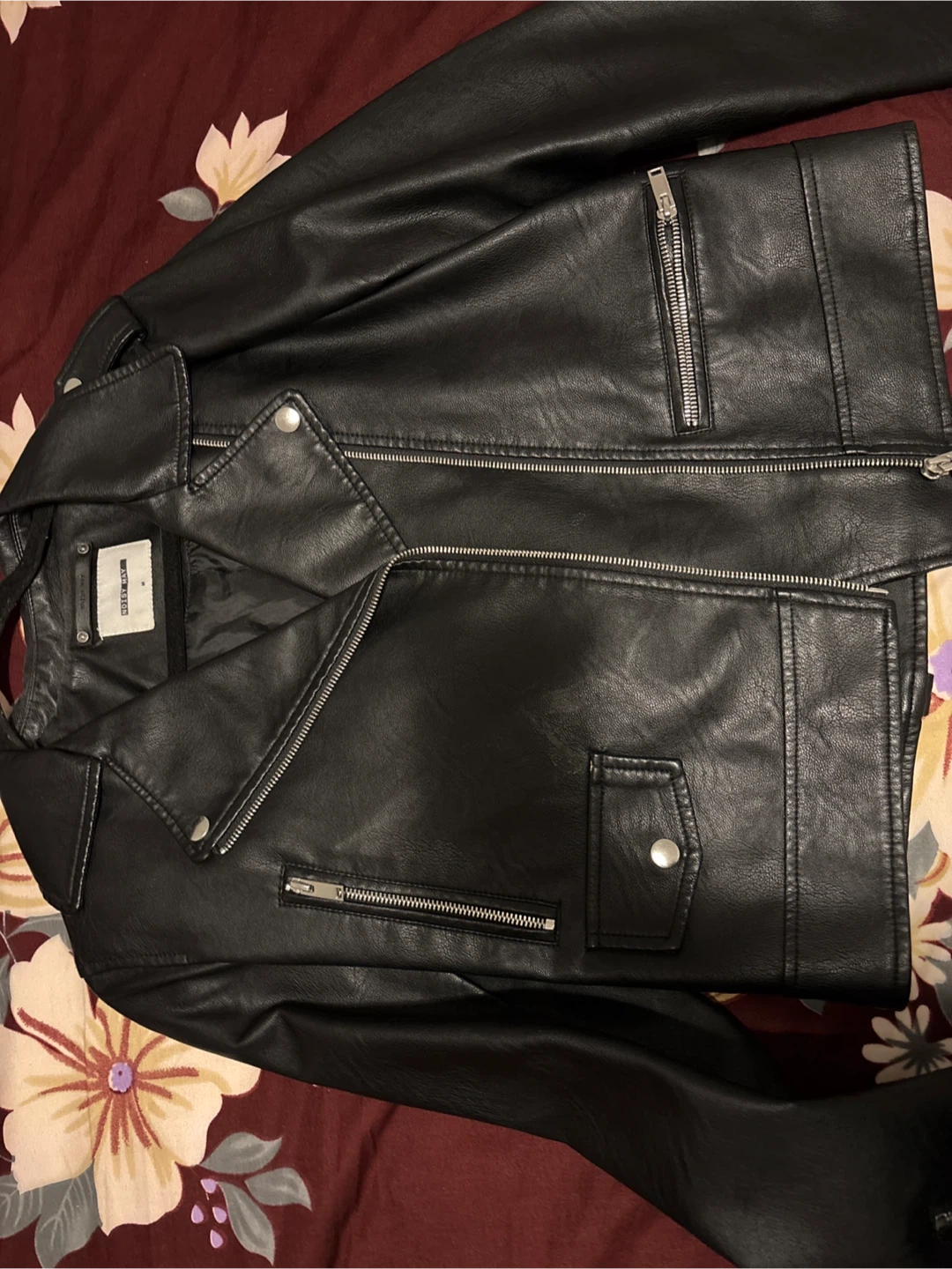 Bershka Black Faux Leather Biker Jacket