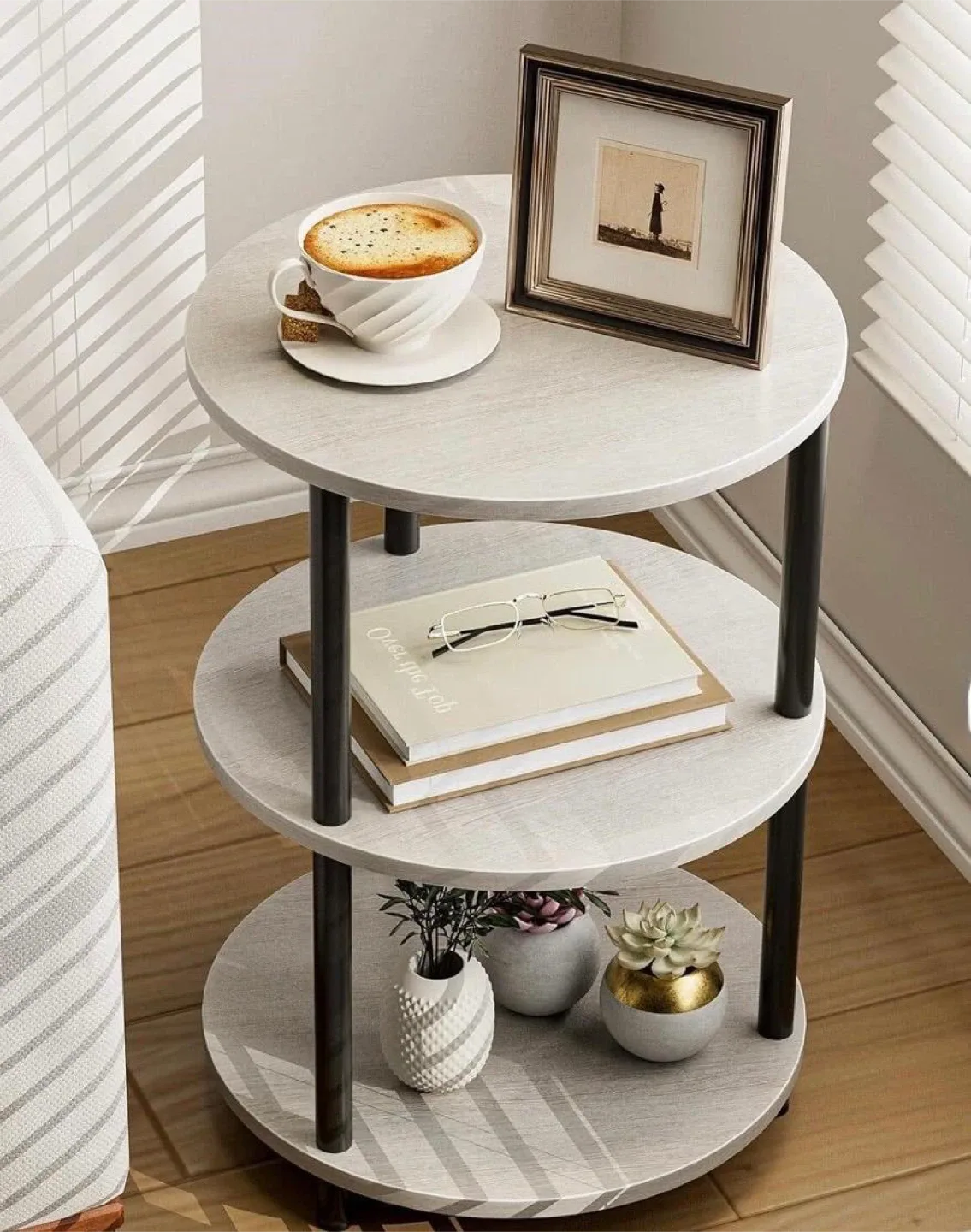 3-Tier Round End Table, Grey thumbnail