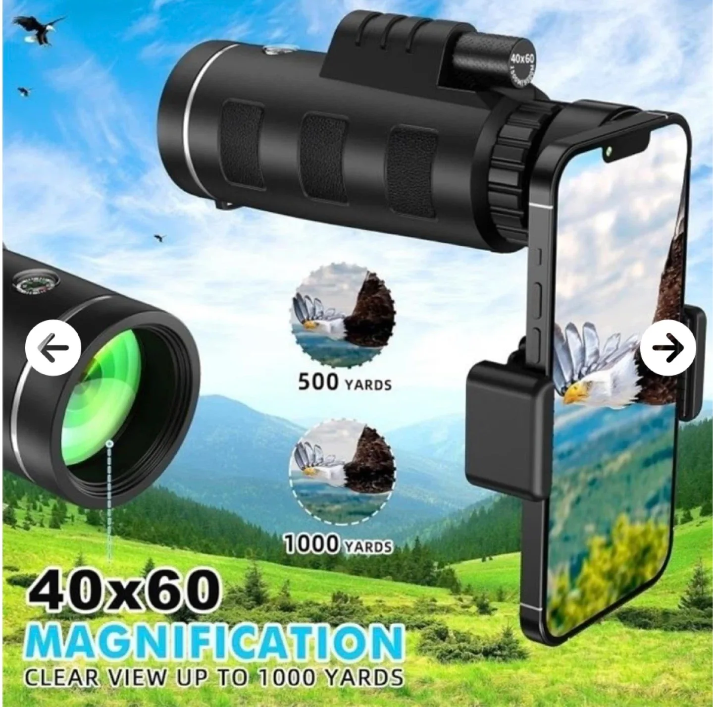 40x60 Monocular Telescope with Smartphone Adapter image indicator(6)