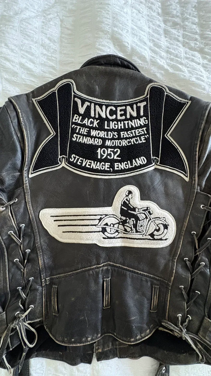 Vincent Black Lightning Vintage Leather Motorcycle Jacket image indicator(4)