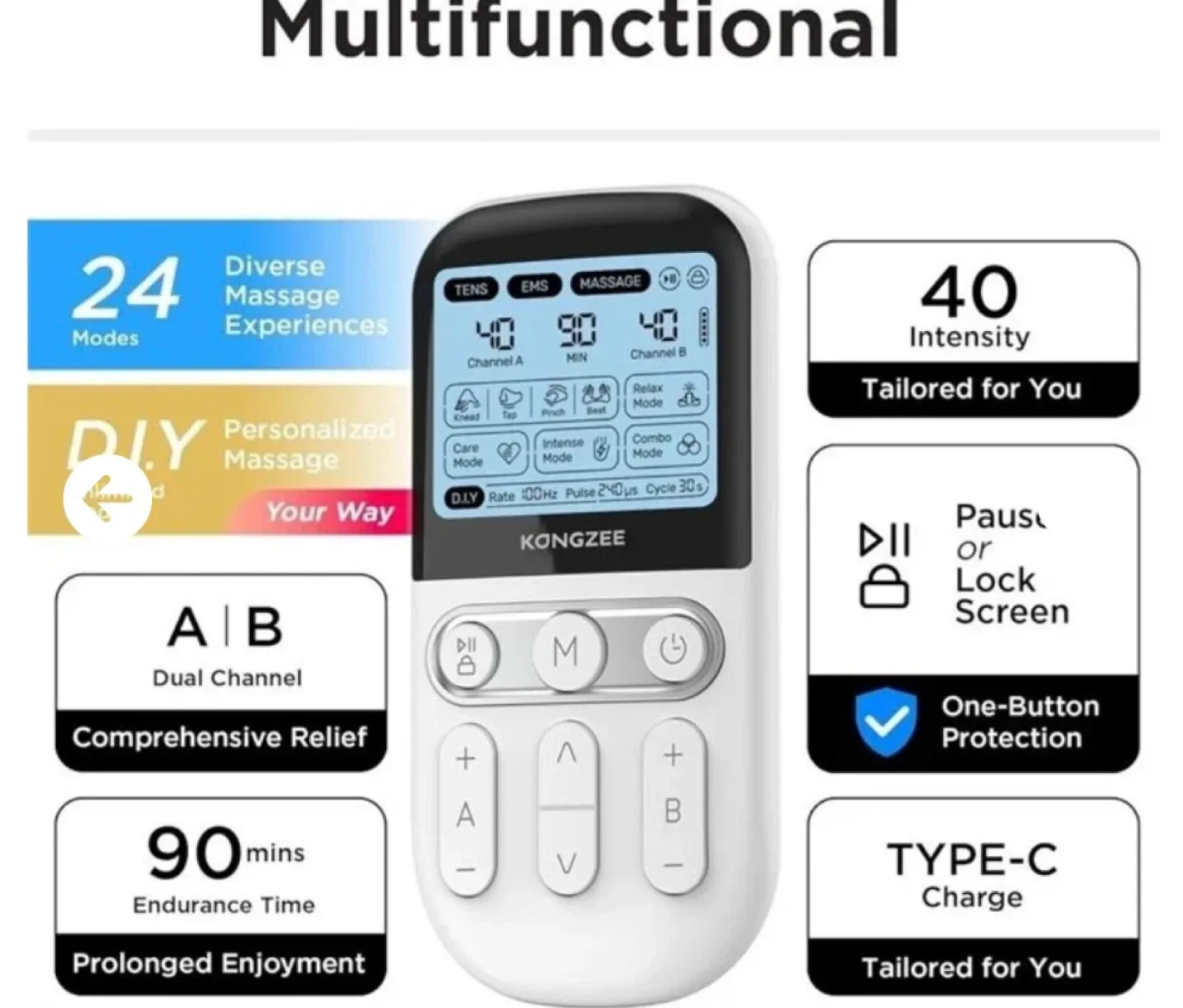 KONGZEE 4 in 1 TENS EMS Combo Unit - New Version image indicator(4)
