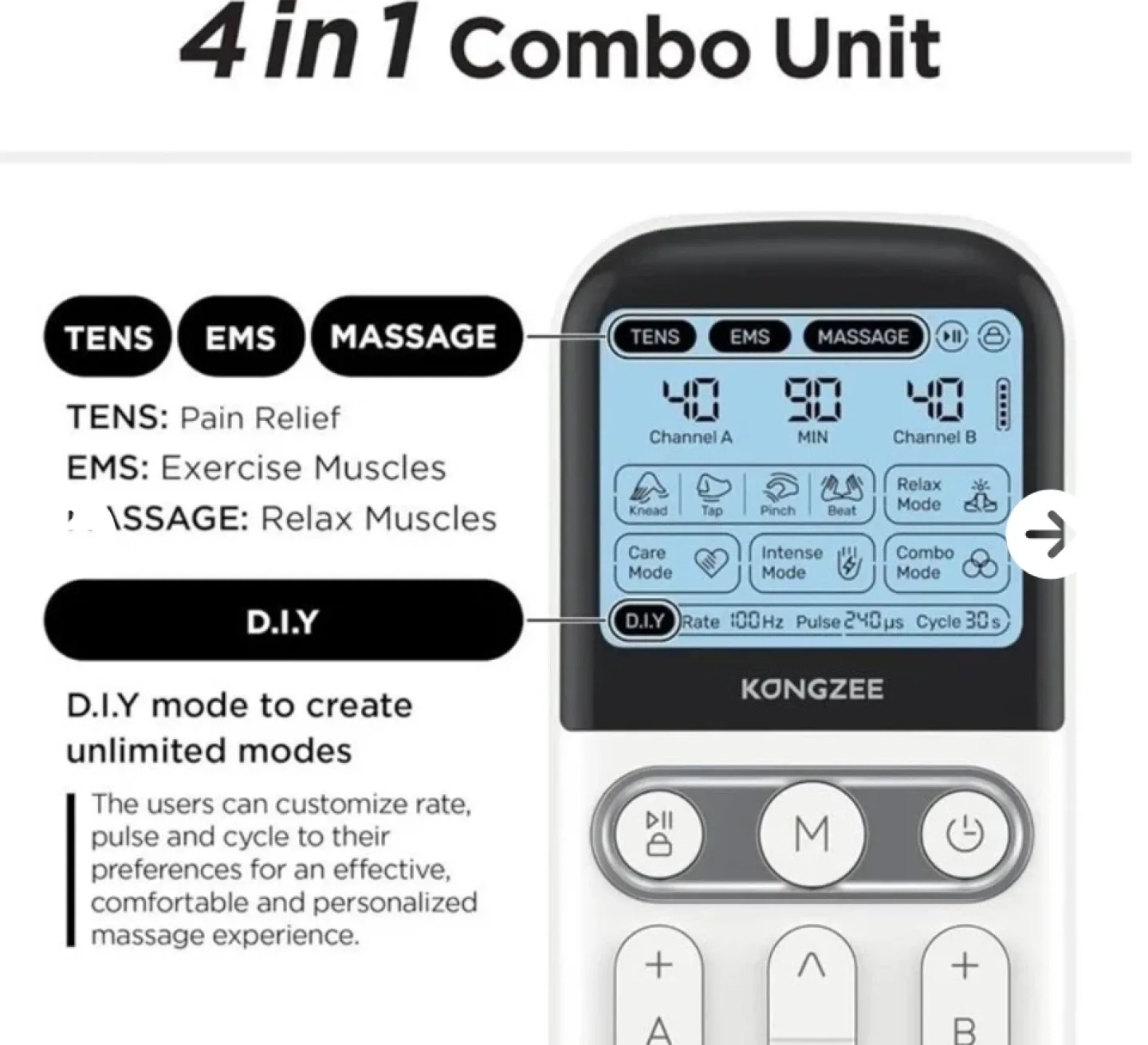 KONGZEE 4 in 1 TENS EMS Combo Unit - New Version image indicator(3)