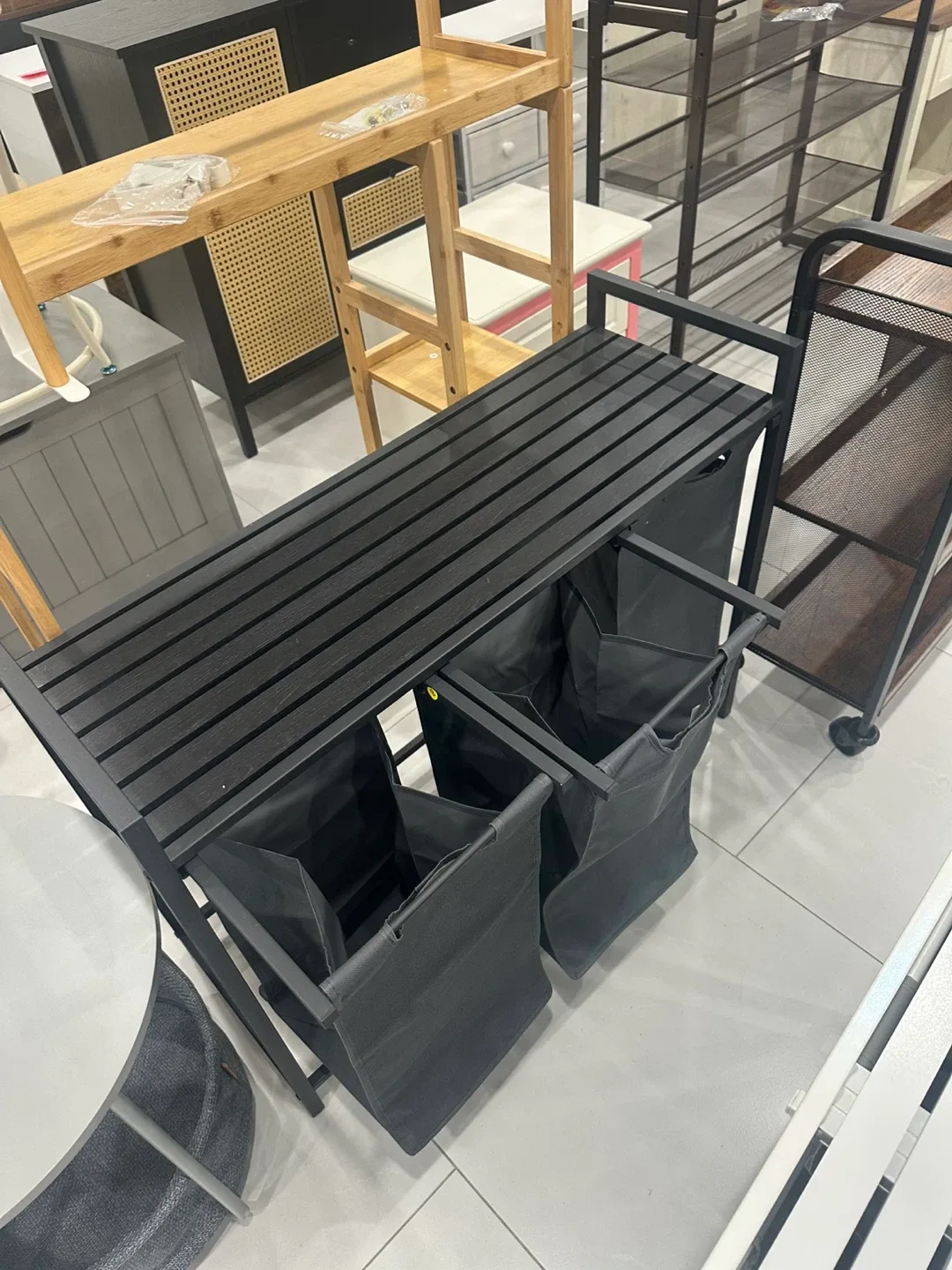 Double Laundry Hamper with Shelf - Grey image indicator(2)