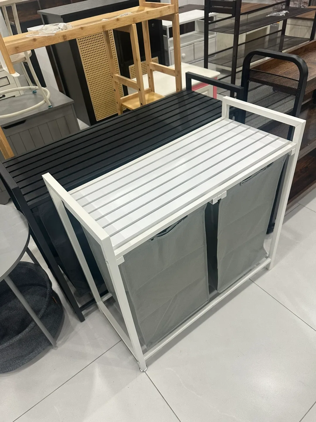 Double Laundry Hamper with Shelf - Grey image indicator(4)