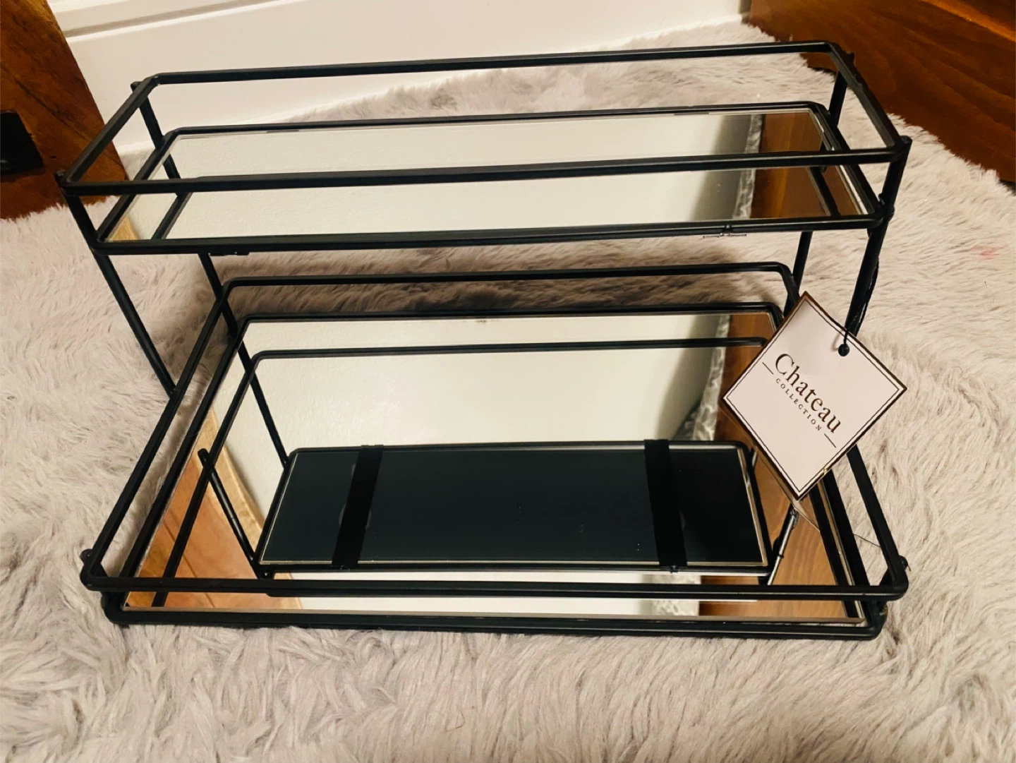 Chateau Collection Vanity Tray - Black Metal & Mirror