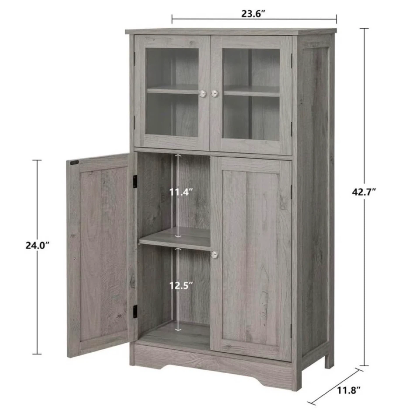 Grey Wood Grain Accent Cabinet with Glass Door - photo 3