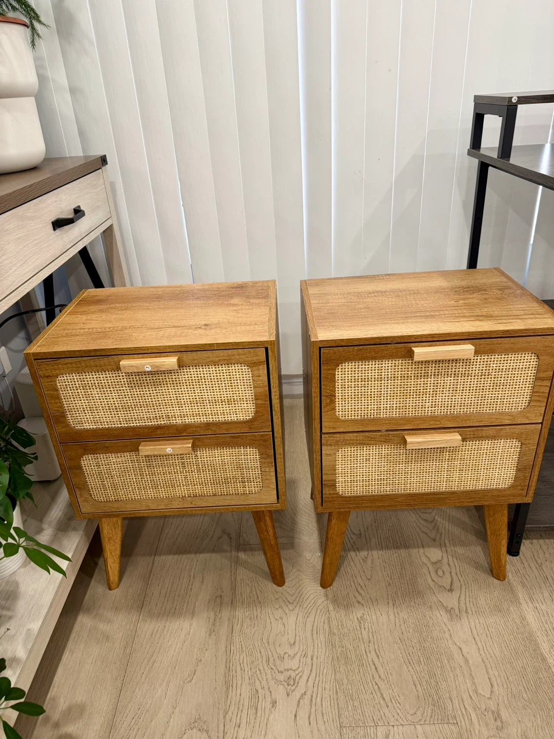 Rattan Nightstand/Side Table - Wood Finish