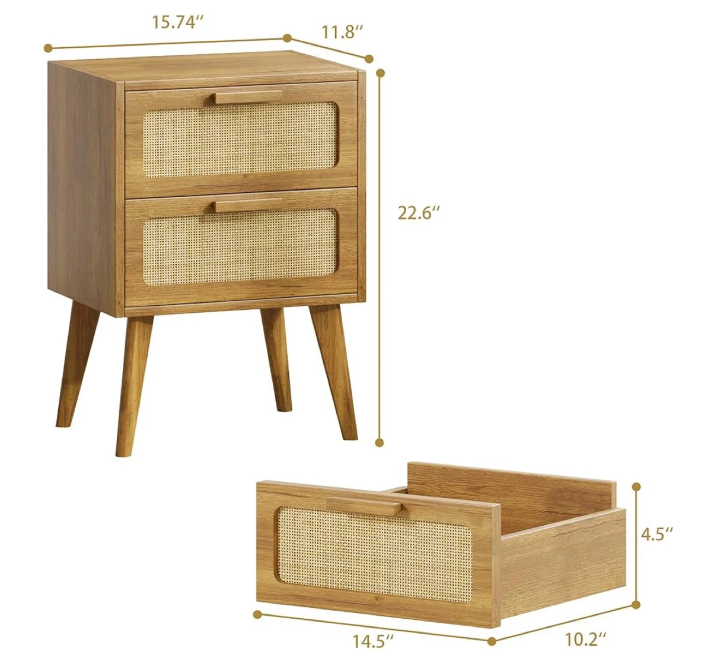 Rattan Nightstand/Side Table - Wood Finish - photo 2