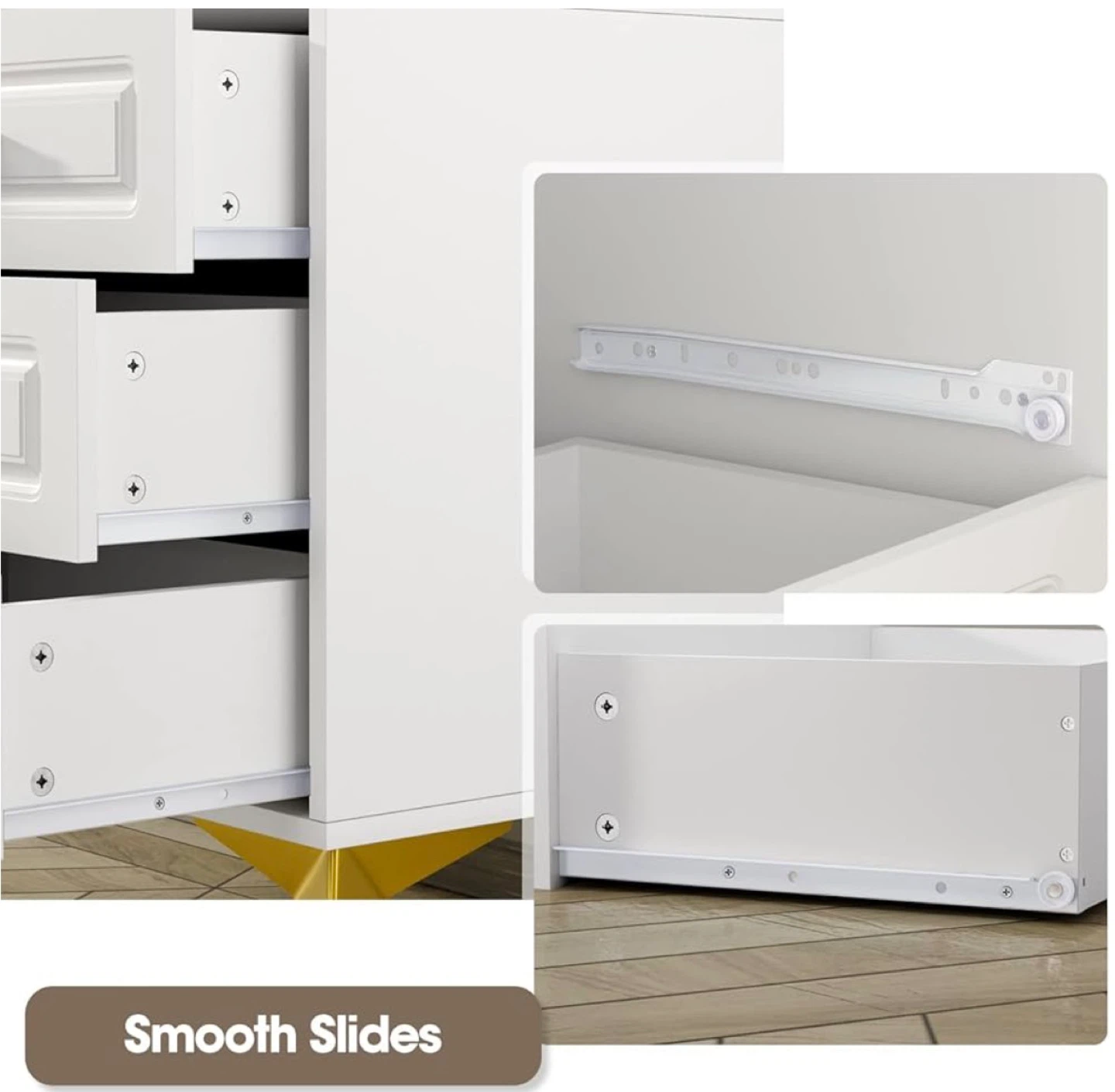 White Nightstand with 3 Drawers - photo 4