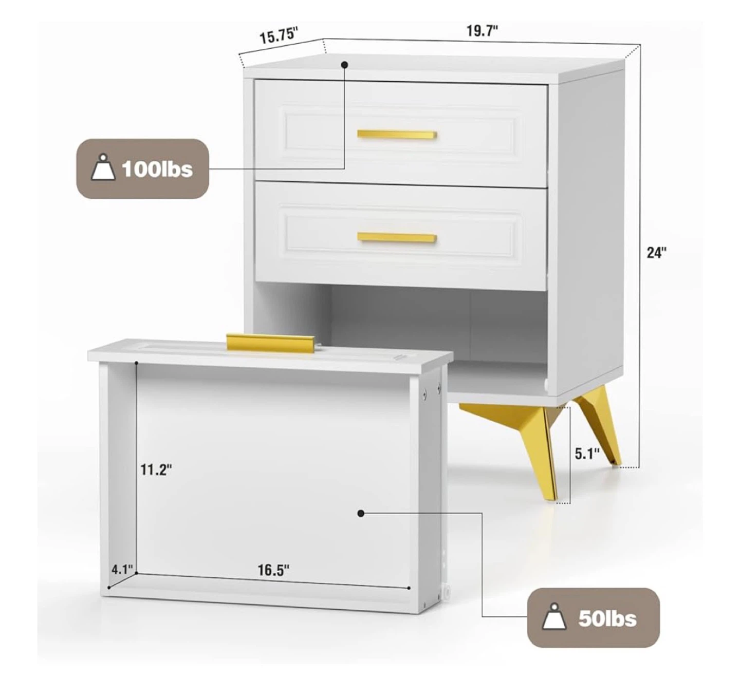 White Nightstand with 3 Drawers - photo 2