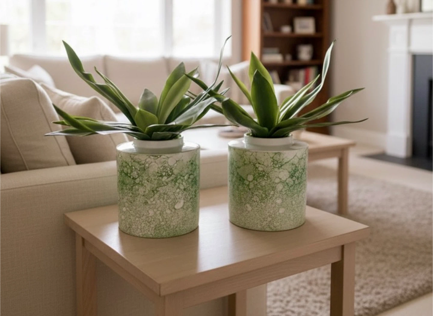 Decorative Green & White Plant Pot