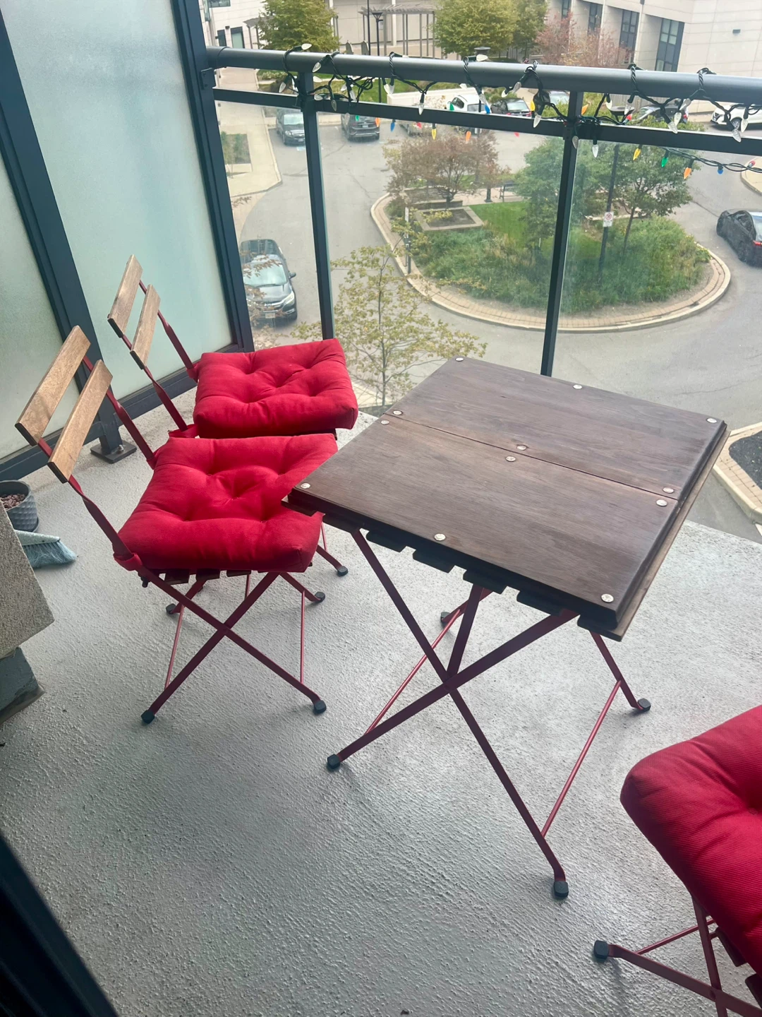 Patio Set - Table and Chairs with Red Cushions