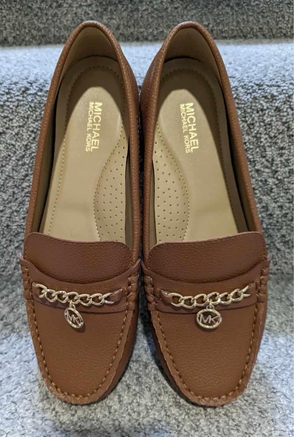 Michael Kors Brown Leather Loafers with Chain Detail image indicator(2)
