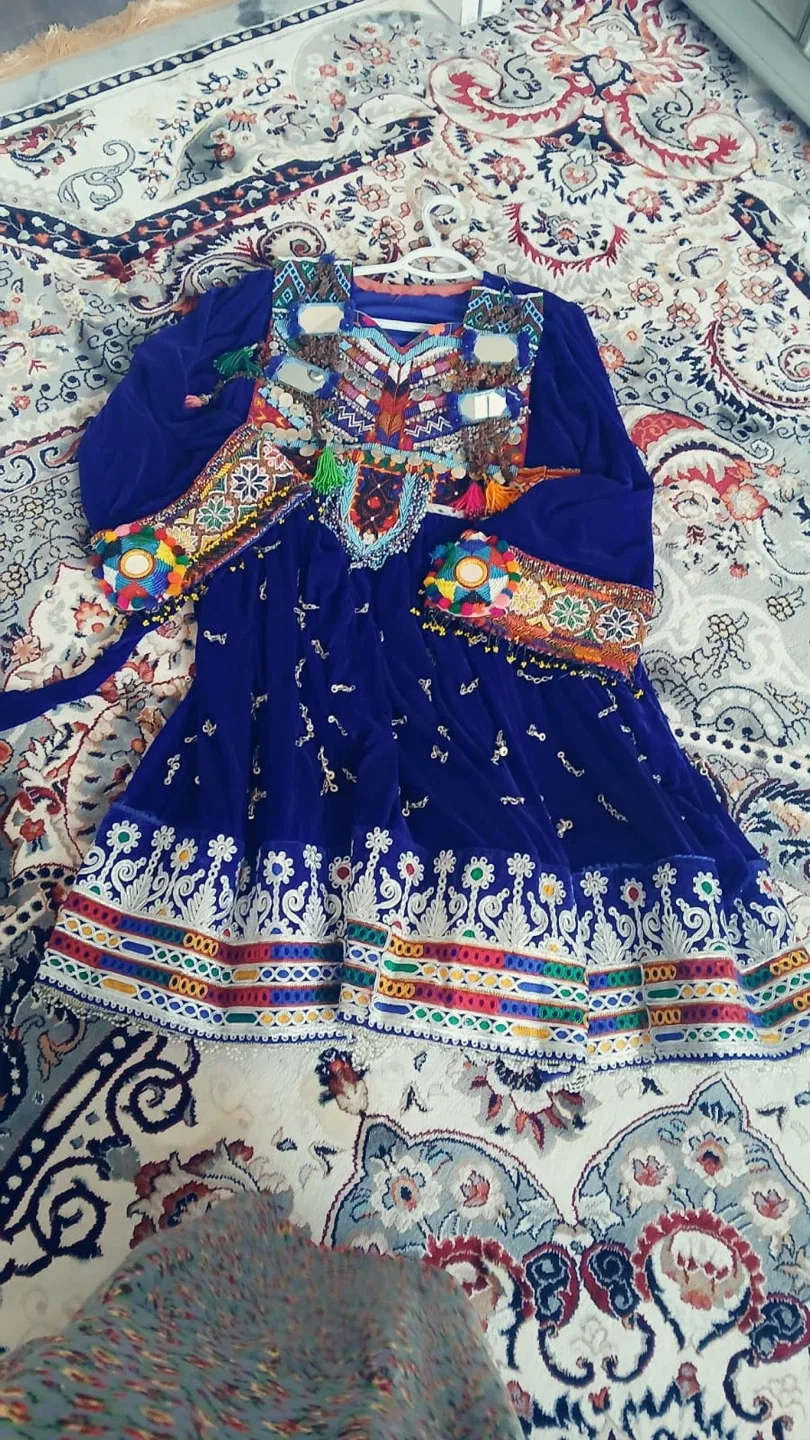 Blue Embroidered Afghan Dress image indicator(3)