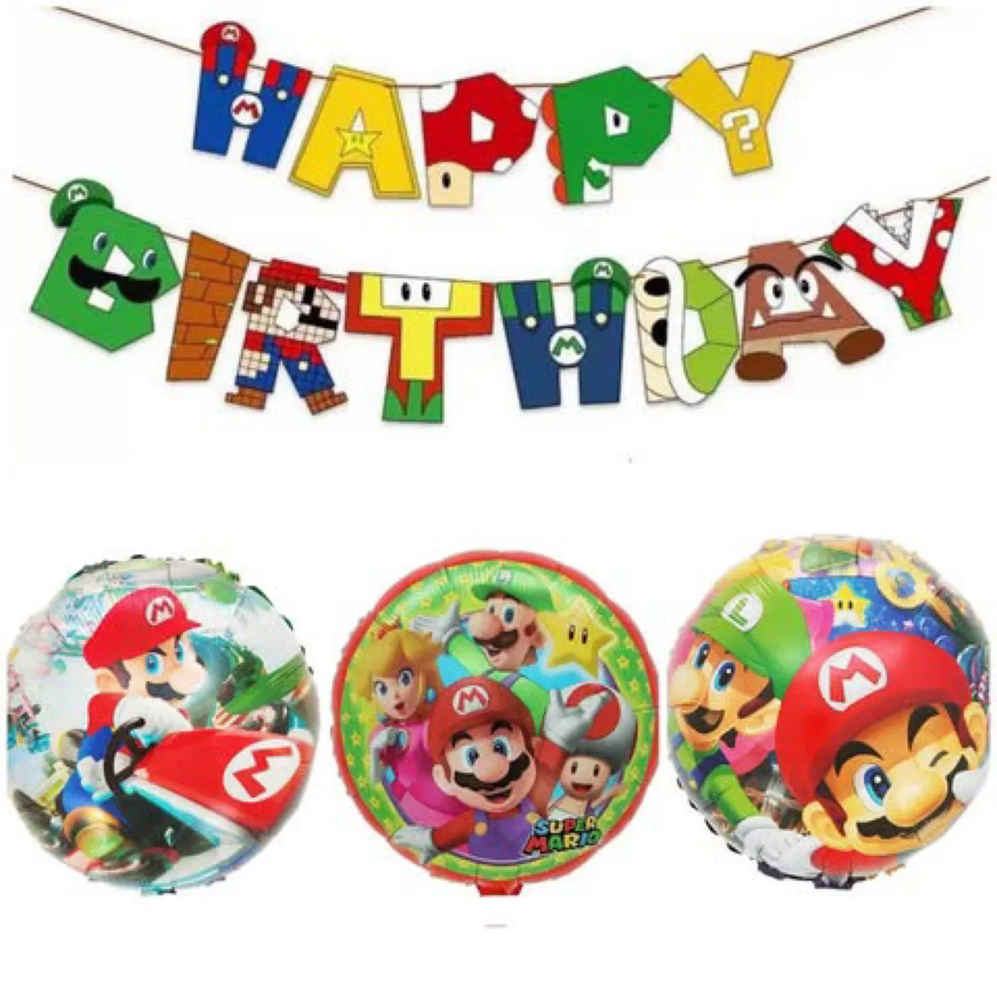 Super Mario Happy Birthday Banner & Balloons thumbnail