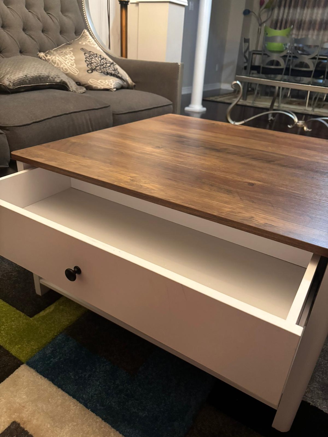 Wood & White Coffee Table with Drawer - photo 2
