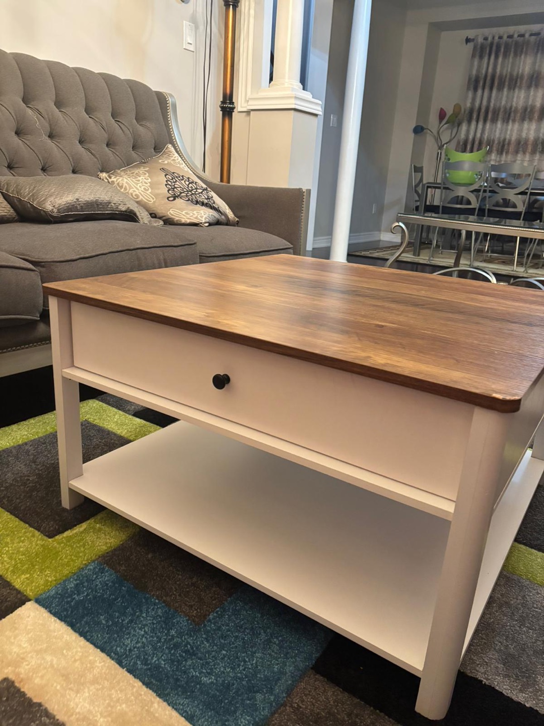 Wood & White Coffee Table with Drawer - photo 4
