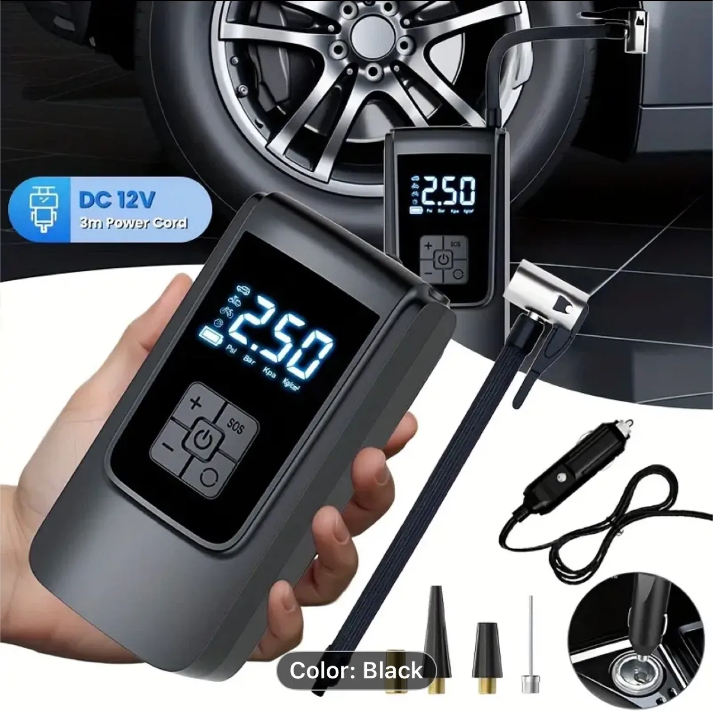 Car tire inflator, fast inflation, portable car tire inflator image indicator(3)