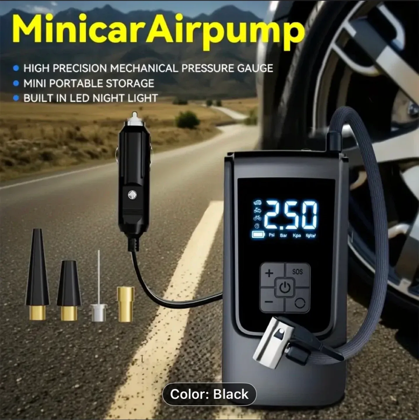 Car tire inflator, fast inflation, portable car tire inflator image indicator(9)