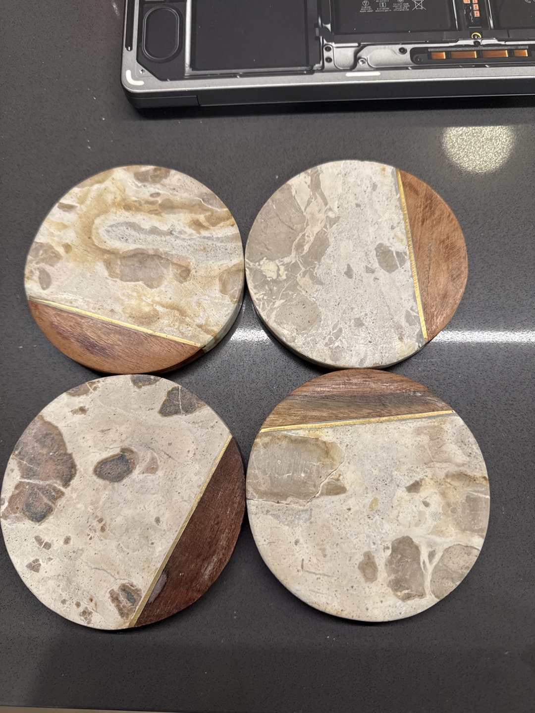 Set of 4 Marble & Wood Coasters