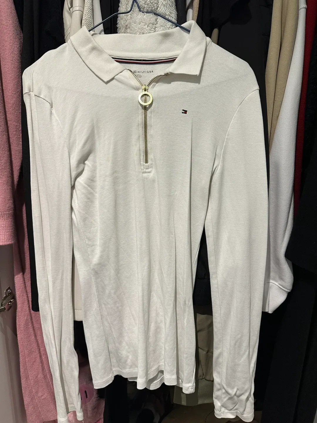 Tommy Hilfiger White Long Sleeve Polo Shirt thumbnail