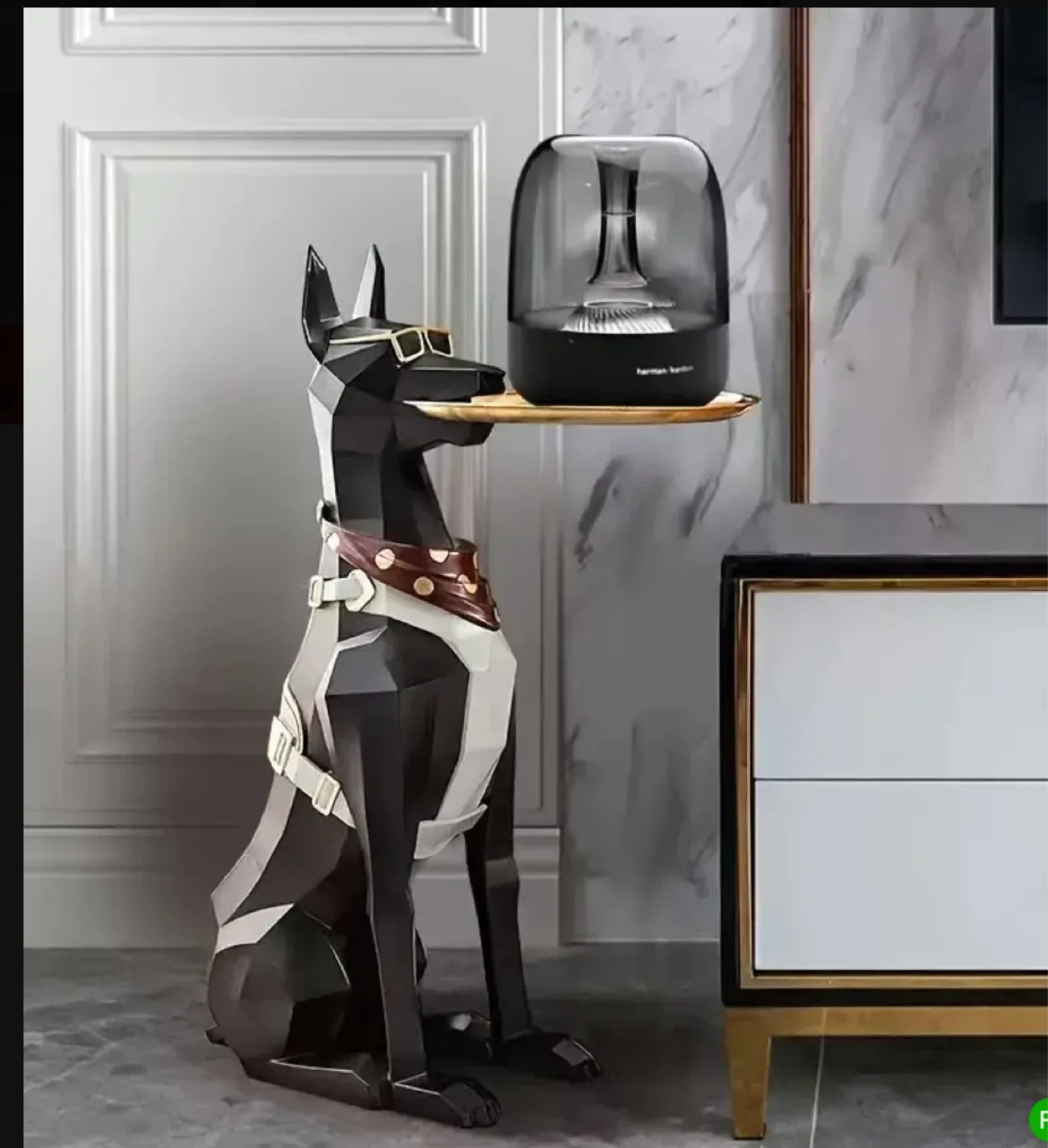 Doberman Butler Statue with Tray, 11.6in