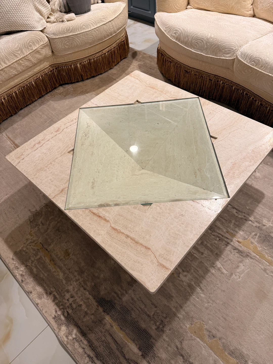 Glass Top with Stone Base Coffee Table