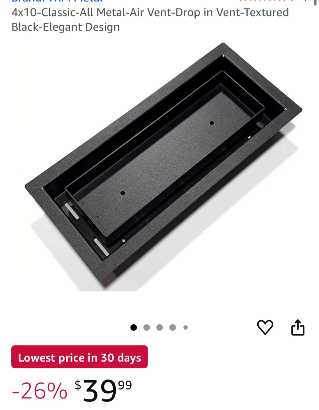 4x10 Classic Metal Air Vent - Black thumbnail