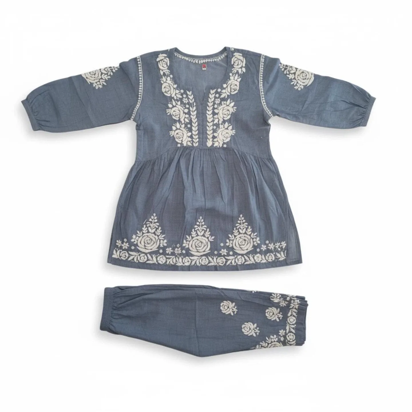 Blue Embroidered(chikankari) co-ord set image indicator(2)