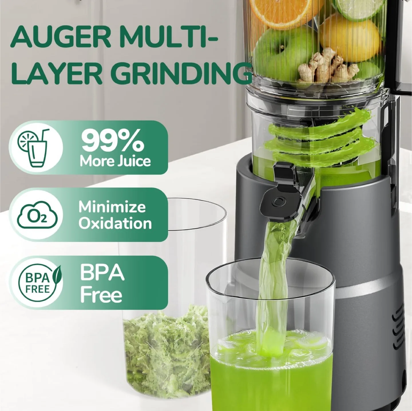 Brand New Canoly Cold Press Juicer, 350W Slow Masticating Juicer image indicator(3)