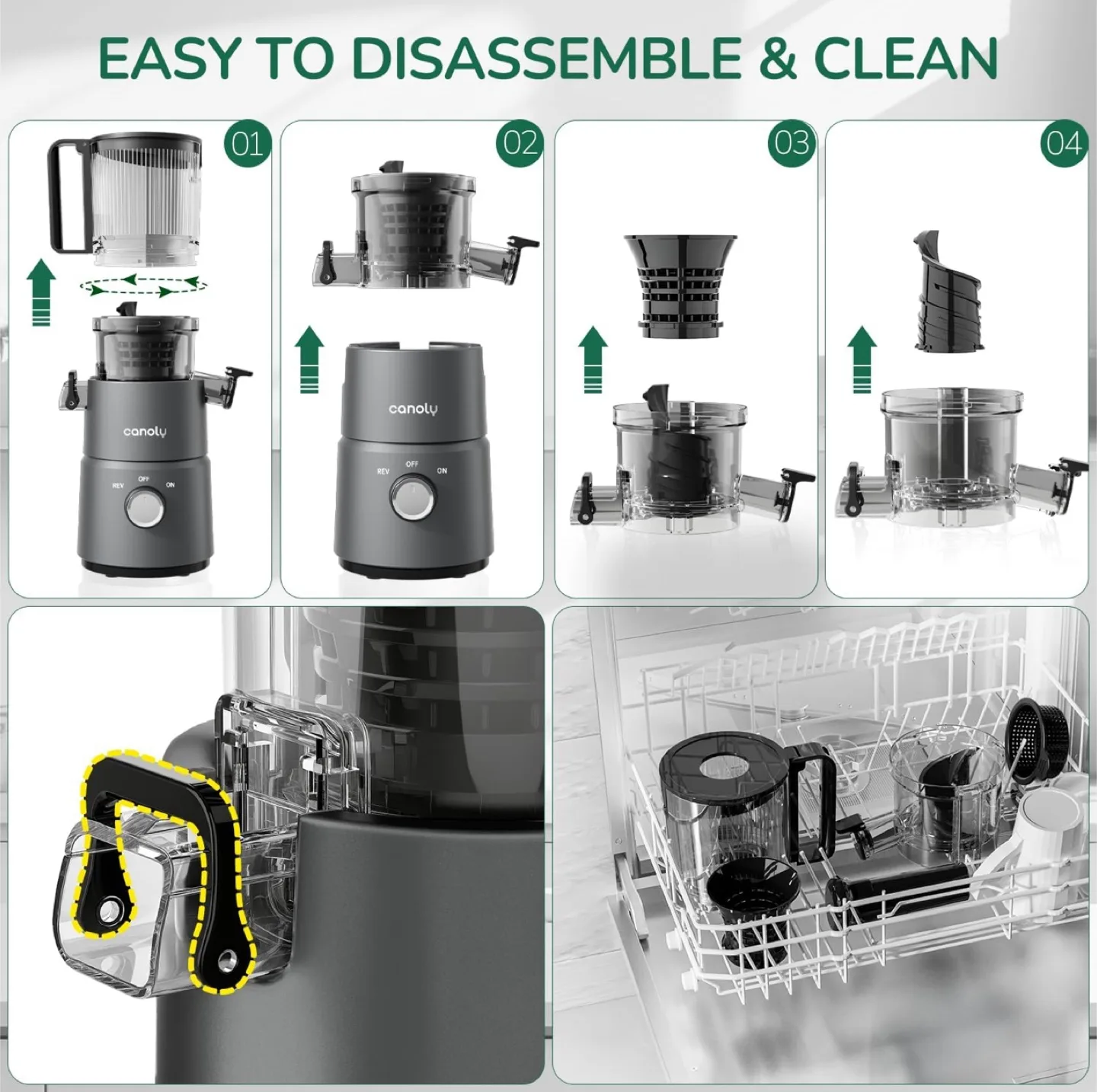 Brand New Canoly Cold Press Juicer, 350W Slow Masticating Juicer image indicator(2)