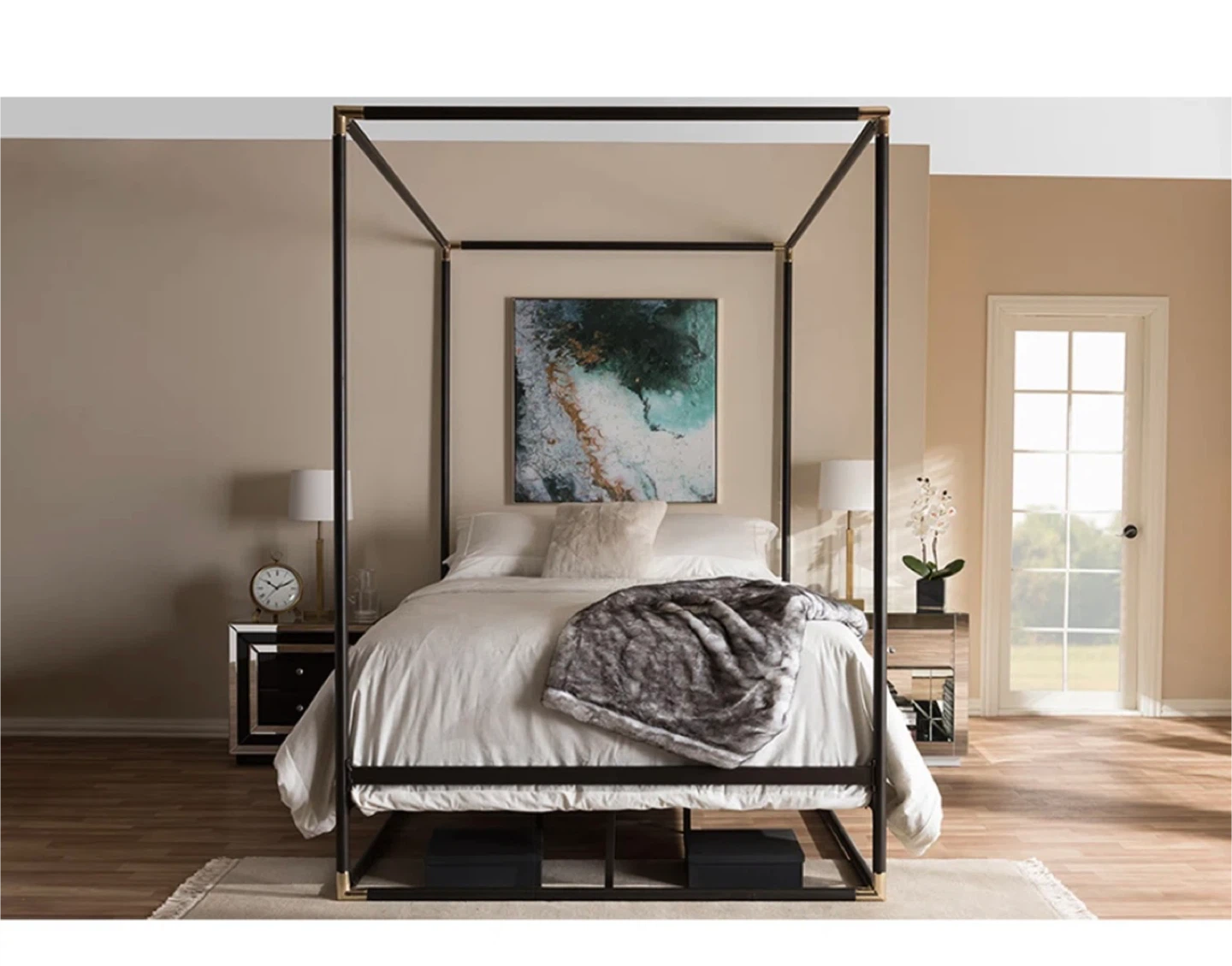 Black Metal/Gold Ends Canopy Bed Frame - photo 3